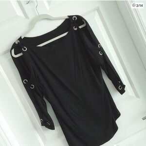 Holidat Top Cable & Gage Dressy Black knit top Crystal Rhinestones Christmas